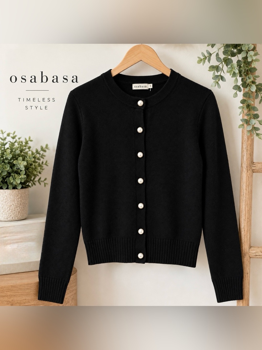 Osabasa Black Pearl Button Cardigan Sweater Size S